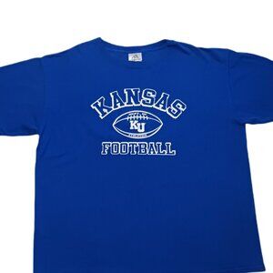 Adidas KU Athletics Kansas Football Mens XL Short Sleeve T Shirt Blue NCAA